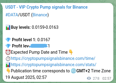 Binance pump signal verification for DATA at 19 August 2025, 10:40