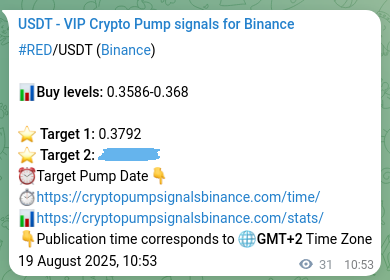 Trading signal verification: RED pump from Binance, 19 August 2025, 11:41