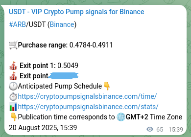 Crypto market signal proof: ARB pump on Binance, 20 August 2025, 17:26