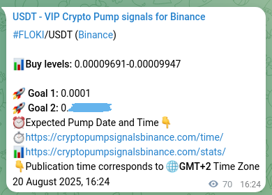 Authenticated FLOKI pump signal on Binance, 20 August 2025, 18:17