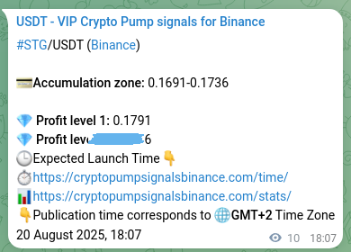 Binance signal verification for STG pump, 20 August 2025, 18:22