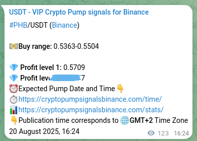 Crypto pump signal confirmation: PHB on Binance, 20 August 2025, 19:46