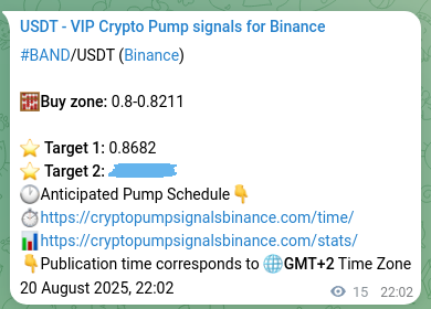Trading signal verification: BAND pump from Binance, 20 August 2025, 22:27