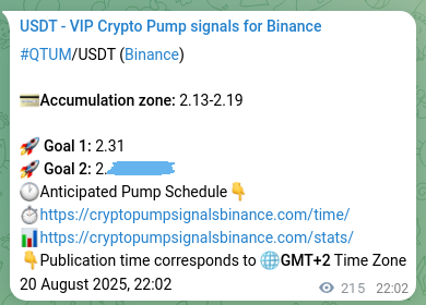 Proof of QTUM pump signal on Binance at 21 August 2025, 04:00