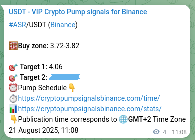 Binance trading signal proof for ASR pump, 21 August 2025, 11:16