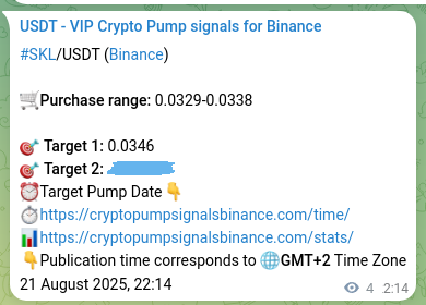 Crypto market signal proof: SKL pump on Binance, 21 August 2025, 22:19