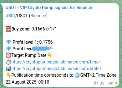 BIO pump signal verification from Binance, timestamp: 22 August 2025, 01:03