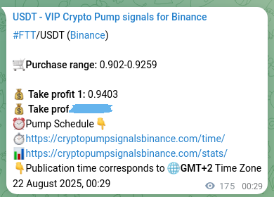 Trading signal proof: FTT pump from Binance, 22 August 2025, 05:21