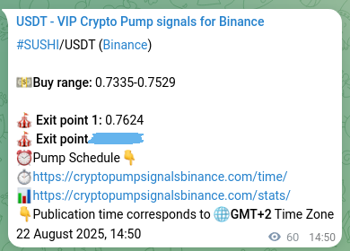 Crypto trading signal confirmation: SUSHI pump on Binance, 22 August 2025, 16:28