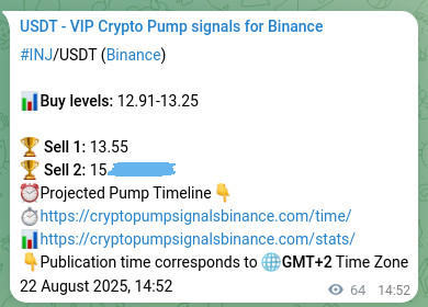 Crypto pump signal verification for INJ on Binance, 22 August 2025, 16:34