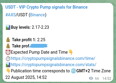 AXS signal verification on Binance, 22 August 2025, 16:37