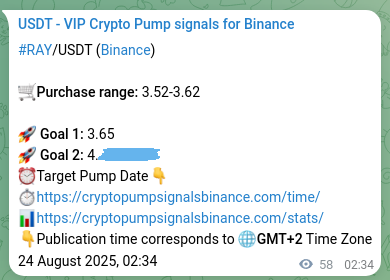 Binance trading signal proof for RAY pump, 24 August 2025, 04:10