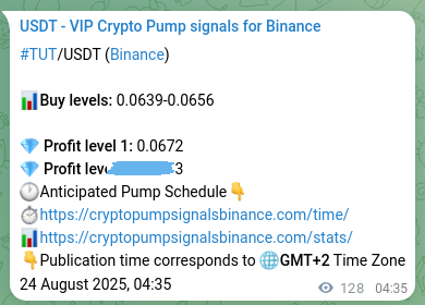 Binance exchange signal proof for TUT, 24 August 2025, 08:08