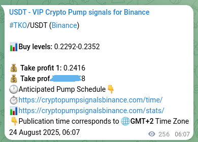 Live proof of TKO pump signal on Binance, 24 August 2025, 13:14