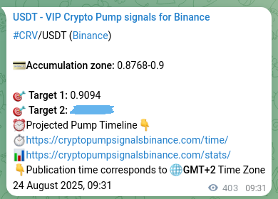 CRV pump verification image from Binance, 24 August 2025, 20:43