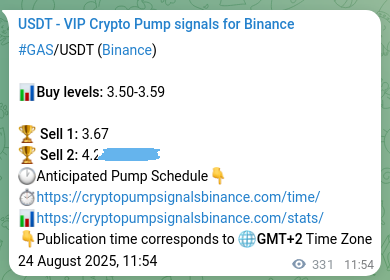 Trading signal verification: GAS pump from Binance, 24 August 2025, 21:03