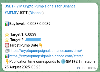 Trading signal proof: MEME pump from Binance, 25 August 2025, 03:56