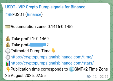 Crypto market signal proof: BB pump on Binance, 25 August 2025, 04:04