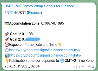 Crypto trading signal proof: NTRN pump on Binance, 25 August 2025, 05:10