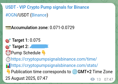Crypto trading signal verification: OGN pump on Binance, 25 August 2025, 08:08