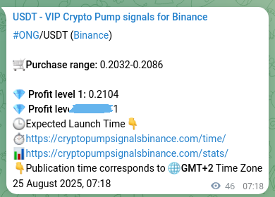 Binance pump signal verification for ONG at 25 August 2025, 08:34