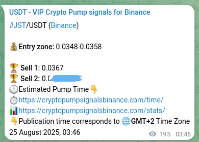 Live proof of JST pump signal on Binance, 25 August 2025, 09:11
