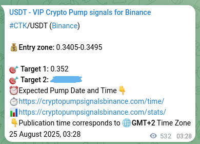 Signal proof for CTK pump on Binance at 25 August 2025, 18:13