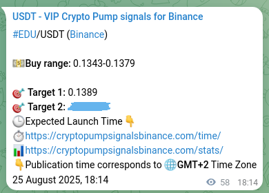 Crypto pump signal confirmation: EDU on Binance, 25 August 2025, 19:47
