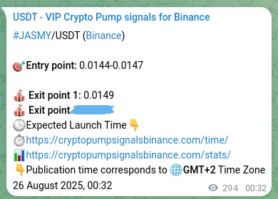 View the trading signal verification for JASMY pump from Binance, 26 August 2025, 08:41 Trading signal verification: JASMY pump from Binance, 26 August 2025, 08:41
