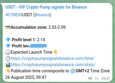 Check the pump signal proof for CYBER on Binance at 26 August 2025, 10:08 Pump signal proof for CYBER on Binance at 26 August 2025, 10:08