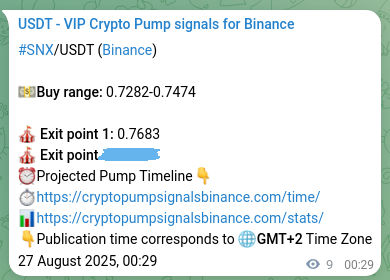 Proof of SNX pump signal on Binance at 27 August 2025, 00:45