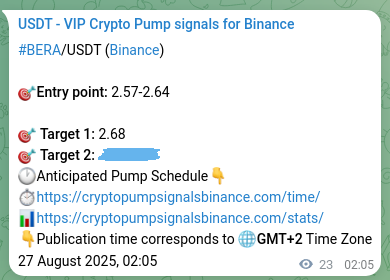 Signal verification: BERA pump on Binance at 27 August 2025, 02:40