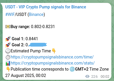Crypto signal proof: WIF pump on Binance, 27 August 2025, 06:19