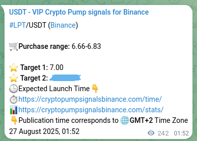 Market signal proof: LPT pump from Binance, 27 August 2025, 08:34