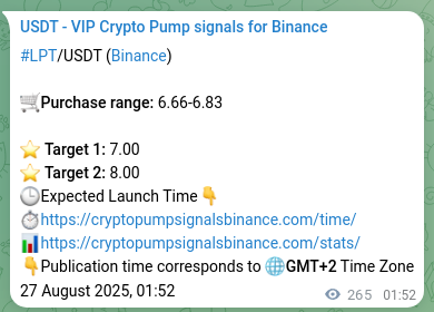 Crypto trading signal verification: LPT pump on Binance, 27 August 2025, 09:12