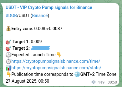 Crypto pump signal confirmation: DGB on Binance, 27 August 2025, 13:18