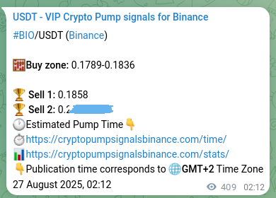 Binance trading signal confirmation for BIO pump, 27 August 2025, 13:30