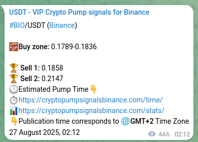 Binance pump signal confirmation for BIO at 27 August 2025, 14:33