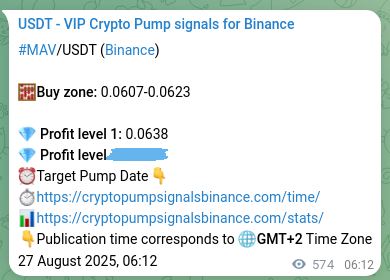 Crypto pump signal verification for MAV on Binance, 27 August 2025, 22:05