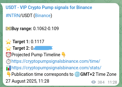 Pump signal proof for NTRN on Binance at 27 August 2025, 22:08