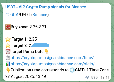 Crypto market signal proof: ORCA pump on Binance, 28 August 2025, 04:39