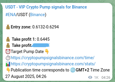 Live proof of ENA pump signal on Binance, 28 August 2025, 09:19