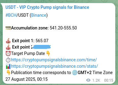Authenticated proof of BCH's pump signal on Binance, 28 August 2025, 10:14