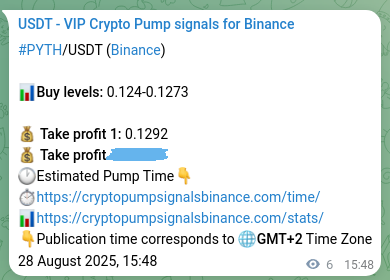 Trading signal verification: PYTH pump from Binance, 28 August 2025, 15:56