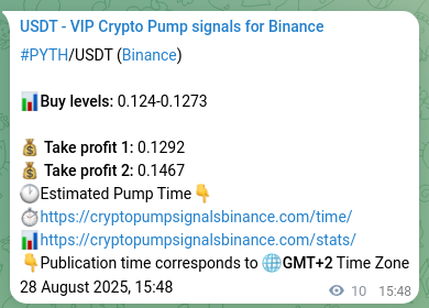 Binance pump signal confirmation for PYTH at 28 August 2025, 16:04