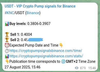 Real-time verification of KNC pump signal on Binance, 28 August 2025, 16:08