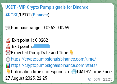 Crypto trading signal confirmation: ROSE pump on Binance, 28 August 2025, 16:10
