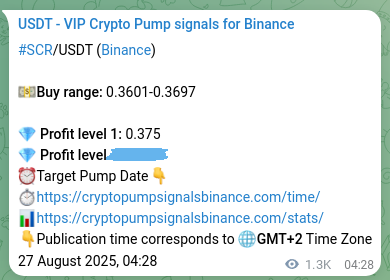Trading signal proof for SCR on Binance, 28 August 2025, 16:32
