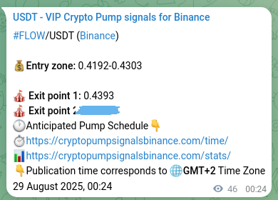 Proof of FLOW pump signal on Binance at 29 August 2025, 01:41