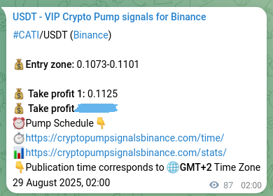 Crypto market signal proof: CATI pump on Binance, 29 August 2025, 04:24